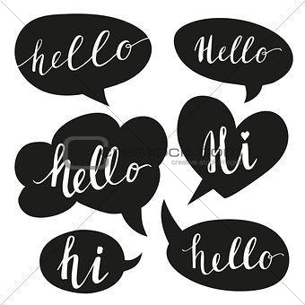 Speech bubbles with Hello word. Hand drawn vector