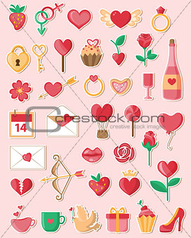Valentine icons in a flat style