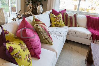 Abstract of Inviting Colorful Couch Sitting Area
