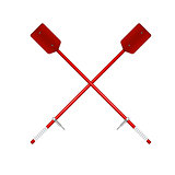 Two crossed old oars in red design