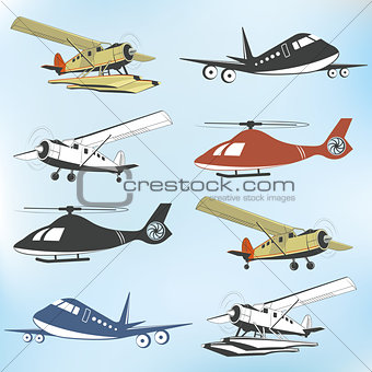 Set of vintage retro aeronautics flight badges
