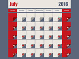 Gray Red colored 2016 july calendar