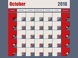 Gray Red colored 2016 october calendar