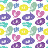 Speech bubbles with Hello and Hi words. Seamless pattern.