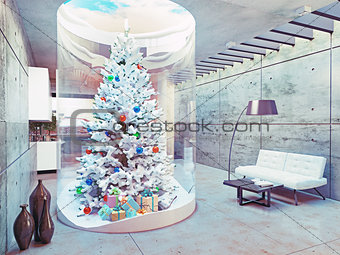 Live Christmas tree indoors