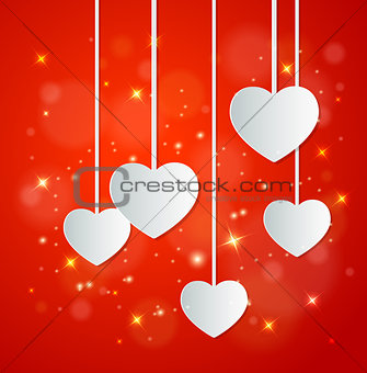Red background with paper hearts