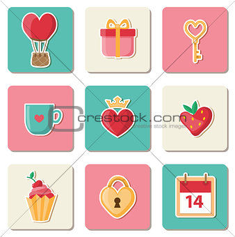 Valentine icons in a flat style