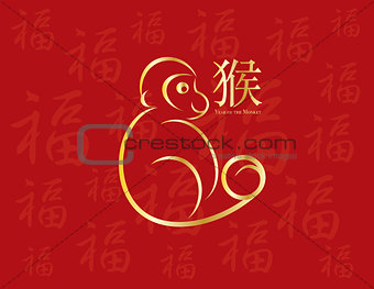 Chinese New Year Monkey on Red Background Illustration