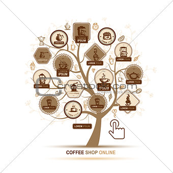 Infographic concept -  tree with coffee icons for your design