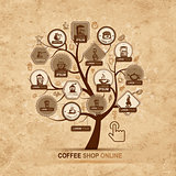 Infographic concept -  tree with coffee icons for your design