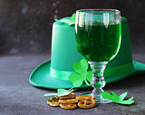 traditional symbols for Patrick's Day - green beer and clover