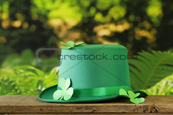 traditional symbols for Patrick's Day - green hat, clover