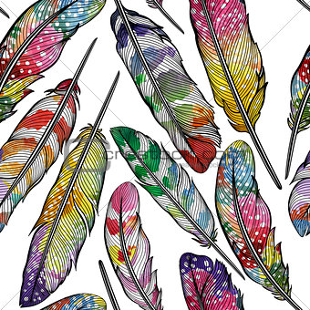 Seamless pattern with abstract colorful feathers. Vector, EPS10.