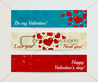 Valentines Day Horizontal Banners Set with Hearts
