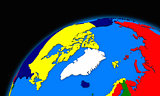 Arctic north polar region on planet Earth political map