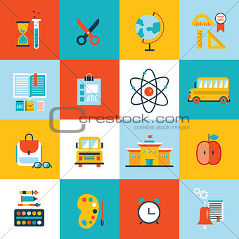 Education icon set Welcome back to school Flat design