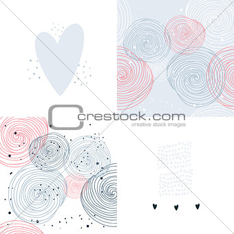 Hand drawn seamless background pattern set Abstract card design template