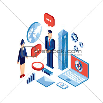 Businessman and woman Successful business concept isometric design