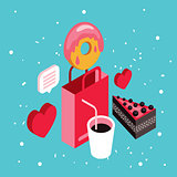 Donut shop Cake dessert Delicious food isometric infographic element set