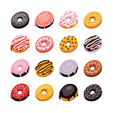 Delicious donut icon set Sweet dessert flat isometric 3d design 