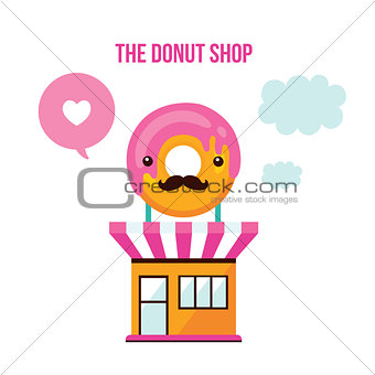 Cute donut shop facade Food Delicious dessert modern flat design 