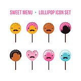 Lollipop icon set Delicious sweet candy dessert Flat design style