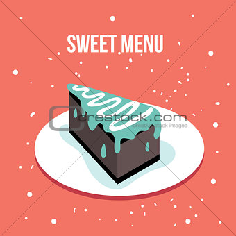 Delicious sweet cake dessert plate Modern cute flat design style