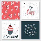 Cute cards with love lettering seamless background pattern Valentines Day