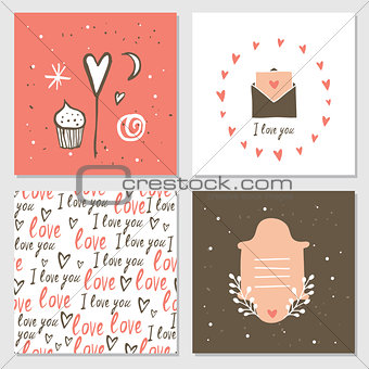 Cute cards with love lettering seamless background pattern Valentines Day 
