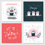 Cute cards with love lettering Valentines Day Delicious food dessert 