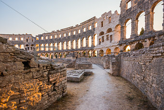 Inside of Ancient Roman Amphitheater in Pula, Croatia