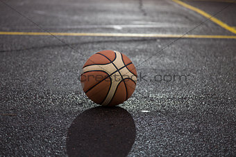 Ball for basketball on the court.