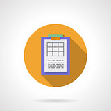 Clipboard with spreadsheet round flat vector icon