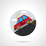 Car on a slope round flat color vector icon