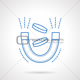 Magnet with coins blue flat line vector icon