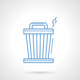 Blue flat line trash can vector icon