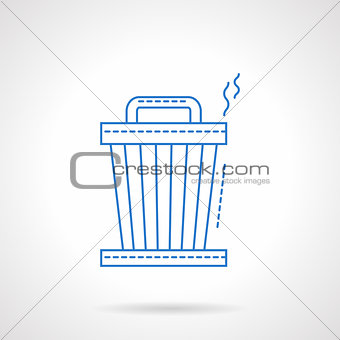 Blue flat line trash can vector icon
