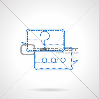 Question and  answer blue flat line vector icon 