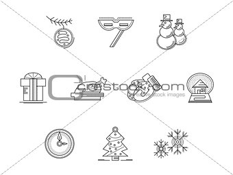 Xmas party accessories flat line vector icons set