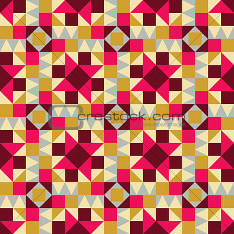 Vector Seamless Geometric Square Triangle Shapes Yellow Pink Brown  Pattern
