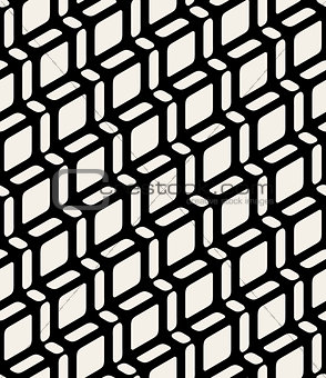Vector Seamless Black and White Geometric Rounded Rectangle Diagonal Lines