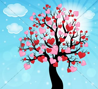 Silhouette of tree with hearts theme 2