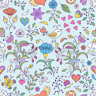 Floral background with bird and flowers