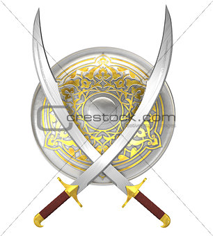Shield and crossed scimitar swords