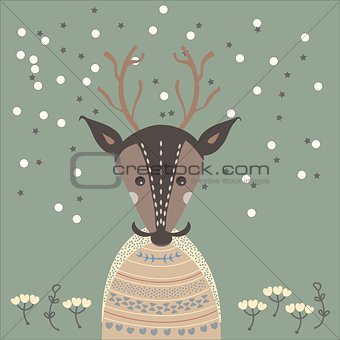 illustration of a deer in sweater