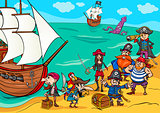 pirates with ship cartoon
