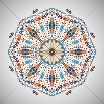 Ornamental round geometric pattern in aztec style
