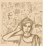 Sketch Woman Overhearing Something Against Love Story Background