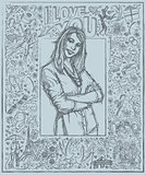 Sketch Woman With Crossed Hands Against Love Story Background