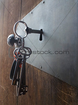 old keys in a door lock 